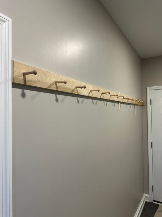 6' Wood peg coat rack